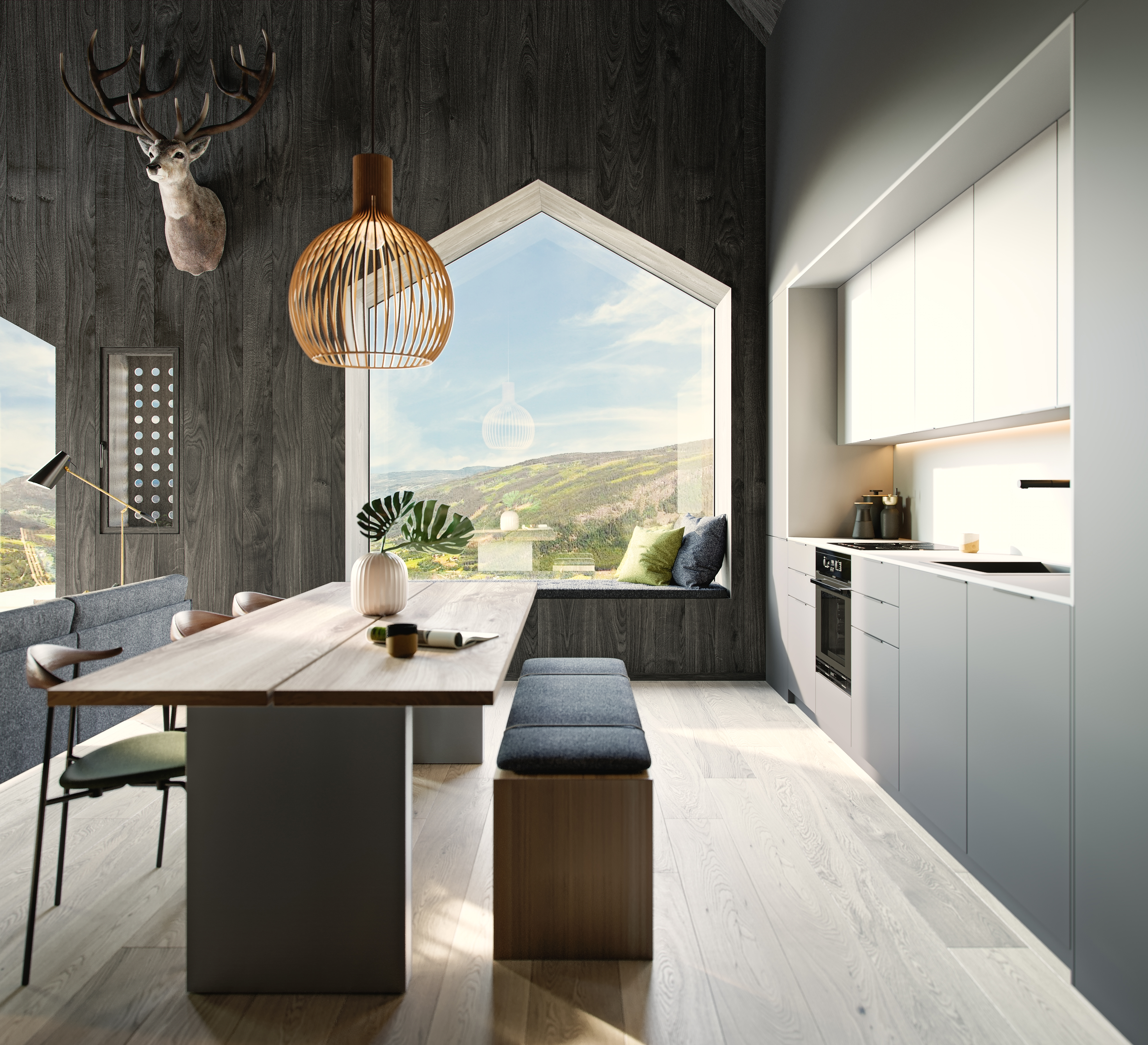 Leilighetene har flott utsikt ut i fjellet.